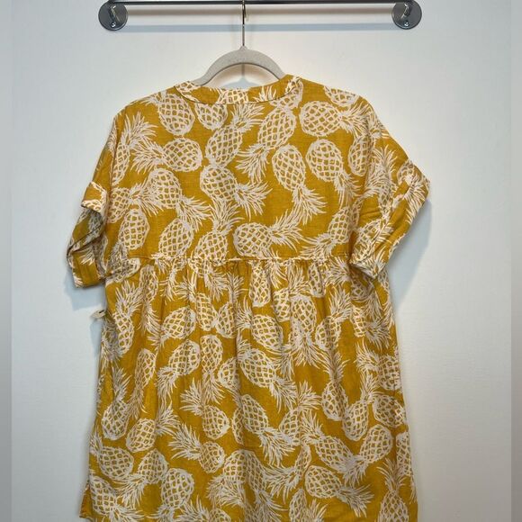 St. John's Bay Yellow Pineapple Linen Blend Lagenlook Popover Blouse NWT SZ Med - Picture 10 of 11